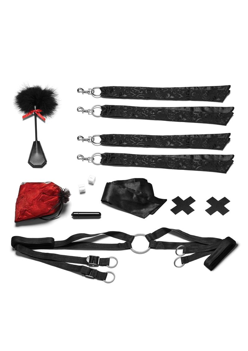 Lux Fetish Bedspreaders Night Of Romance Satin Cuffs with Rose Petals - 6 Piece Set