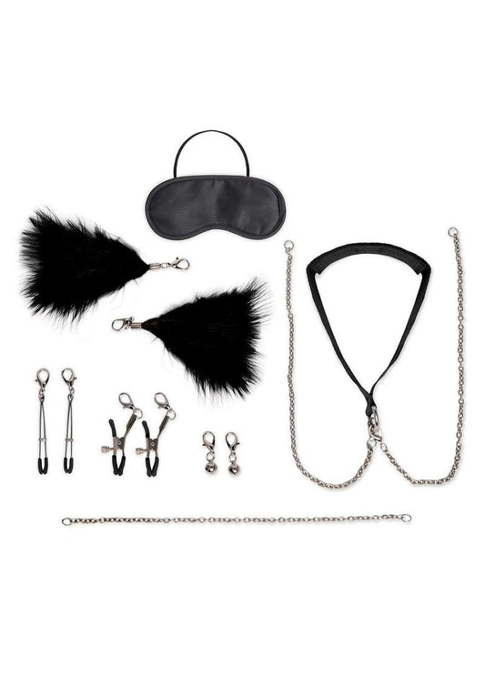 Lux Fetish Interchangeable Collar and Nipple Clip - Black - 12 Piece/Set