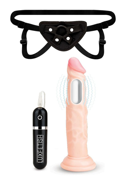 Lux Fetish Realistic Vibrating Dildo with Harness Remote Control - Vanilla - 6.5in