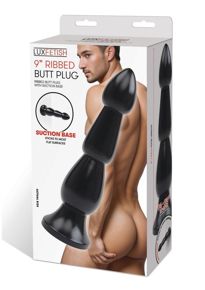 Lux Fetish Ribbed Butt Plug - Black - 9in