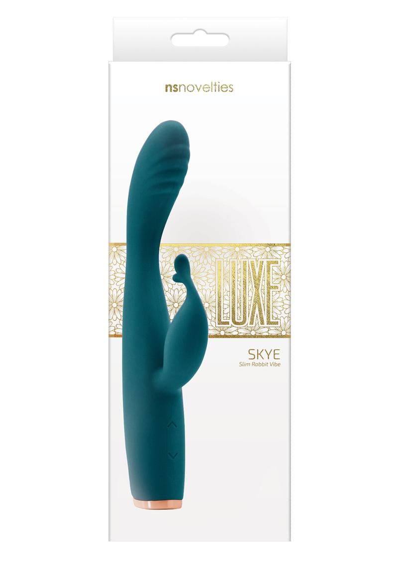 Luxe Skye Silicone Rechargeable Slim Rabbit Vibrator - Teal