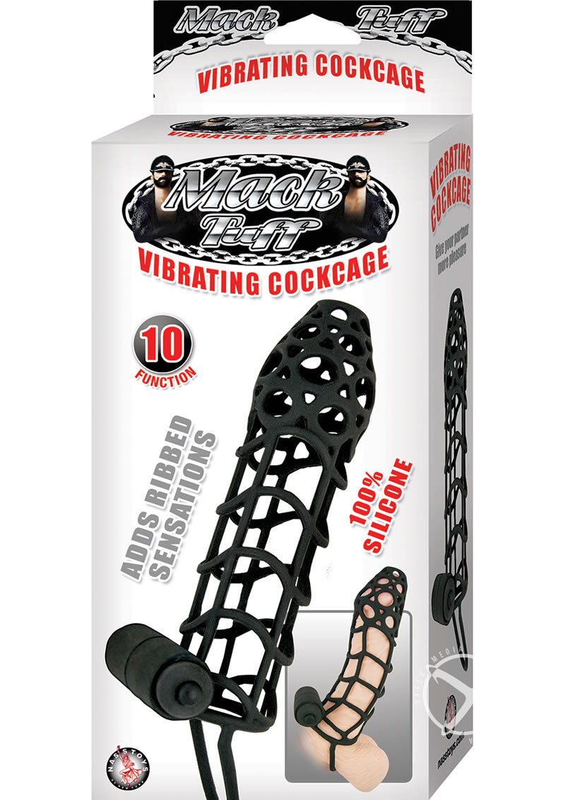 Mack Tuff Vibrating Silicone Cockcage Cock Ring - Black