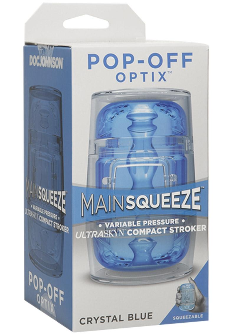 Main Squeeze Pop Off Ultraskyn Compact Masturbator - Blue/Clear/Crystal