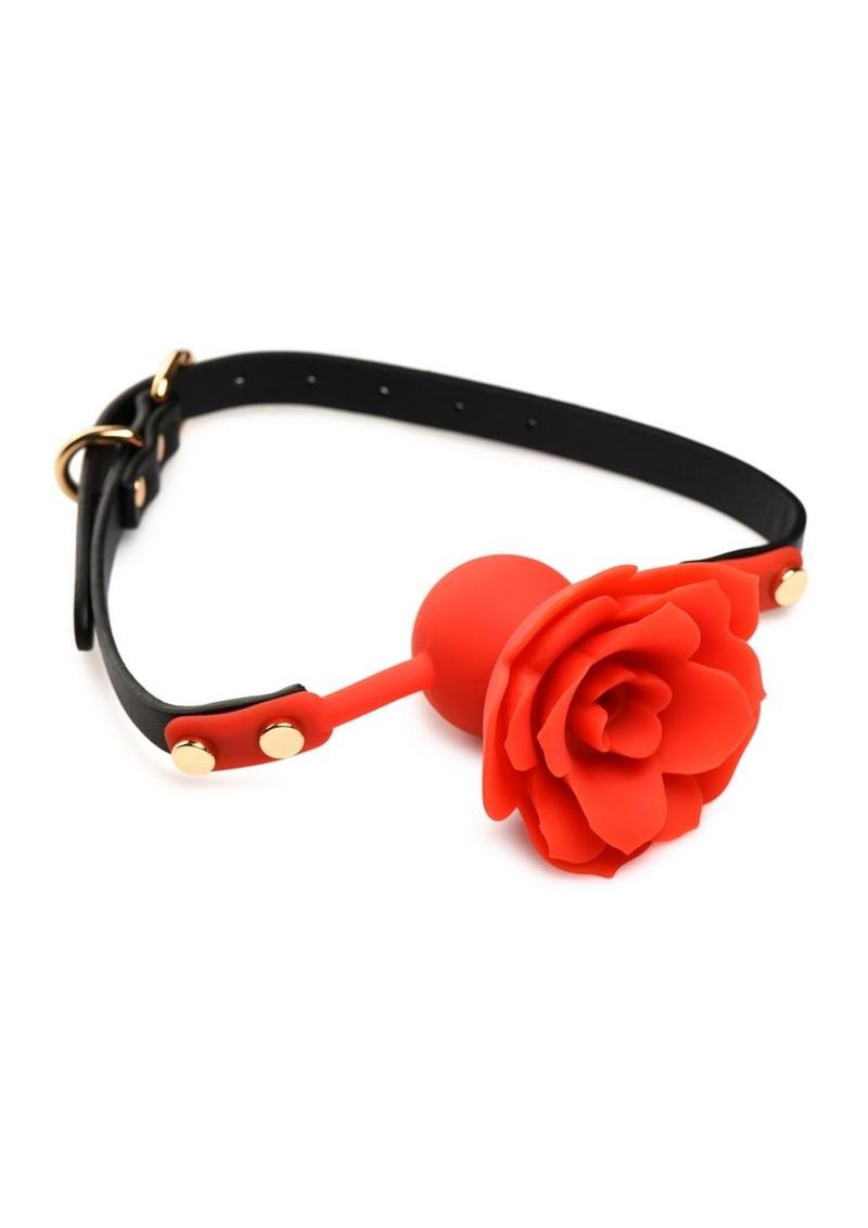 Master Series Blossom Gag Silicone Rose Gag - Black/Red