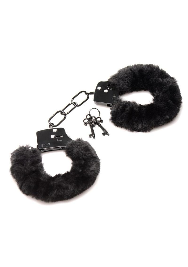 Master Series Cuffed In Fur Furry Handcuffs - Black