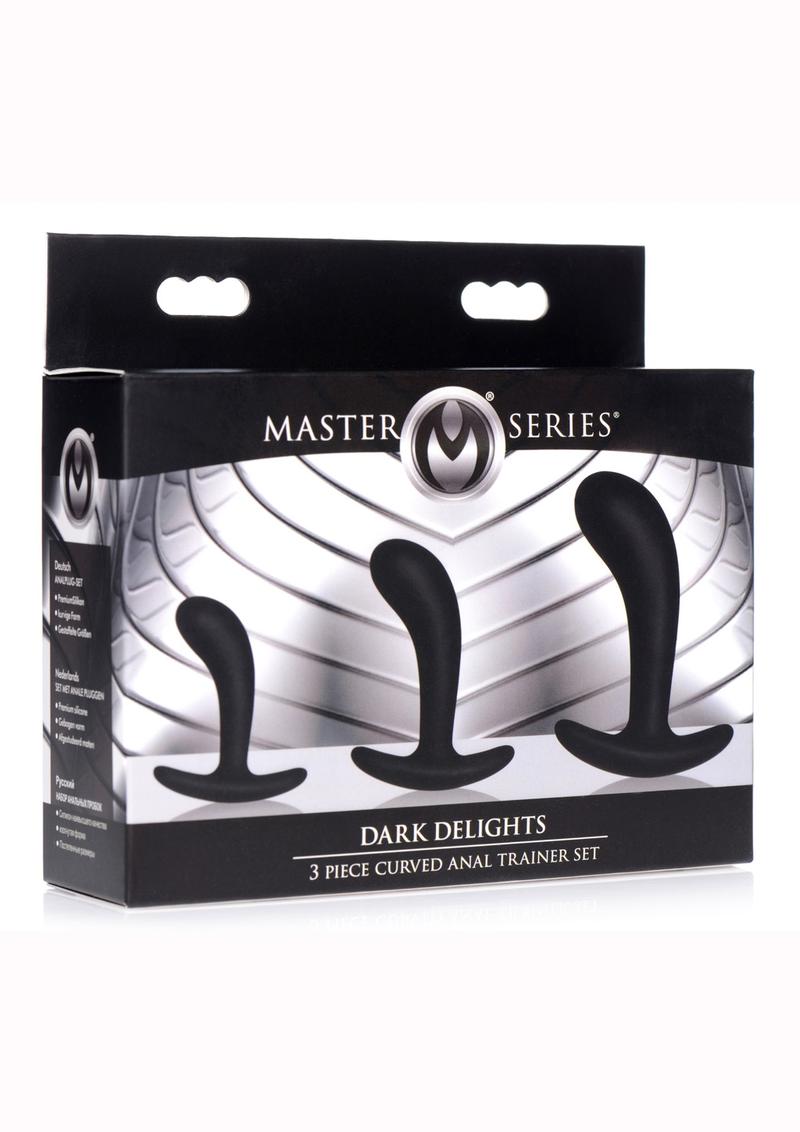 Master Series Dark Delights Curved Silicone Anal Trainer - Black - 3 Piece/Set