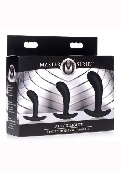 Master Series Dark Delights Curved Silicone Anal Trainer - Black - 3 Piece/Set