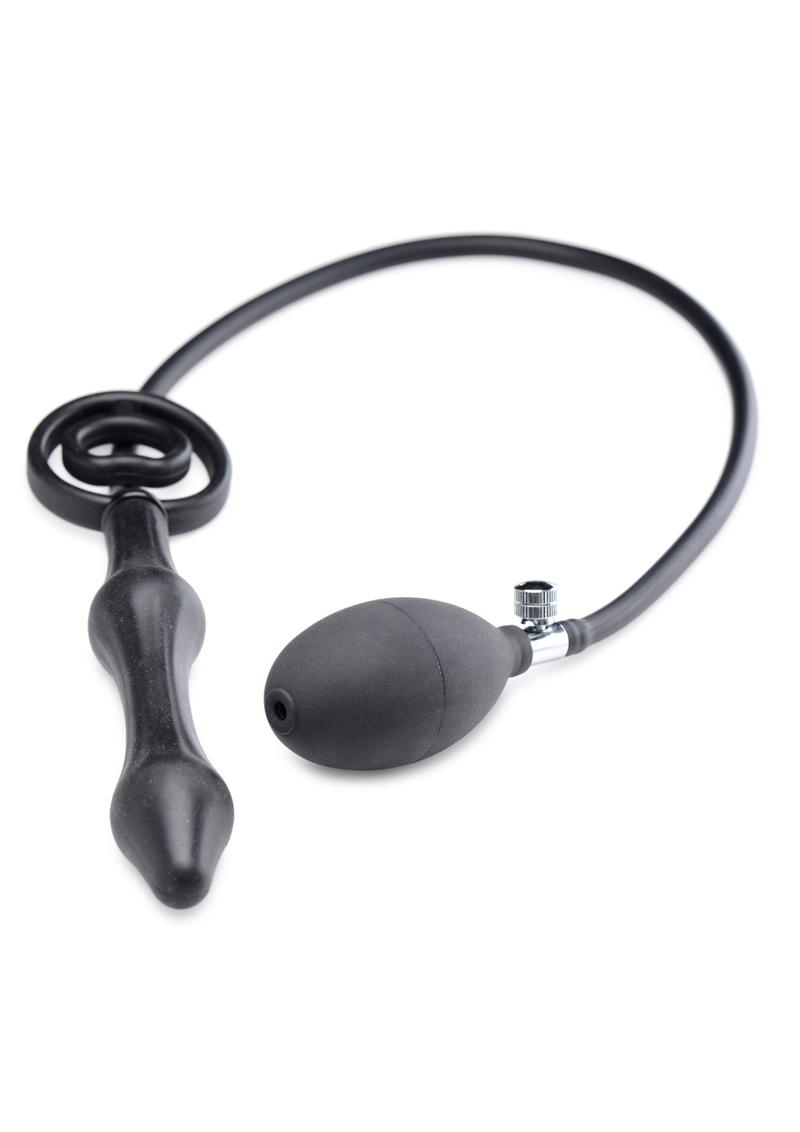 Master Series Devil's Rattle Inflatable Silicone Plug with Cock Ring - Black