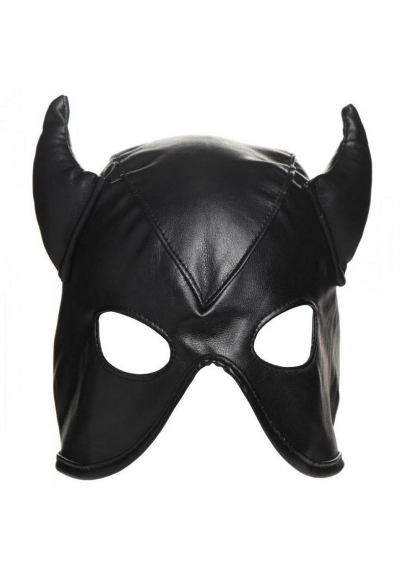 Master Series Dungeon Demon Bondage Hood with Horns - Black