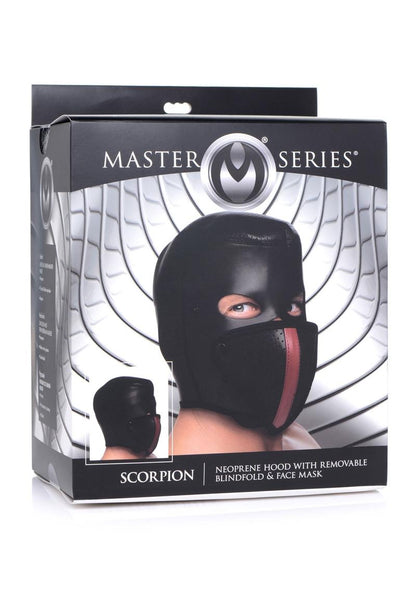 Master Series Scorpion Hood with Removable Blindfold and Face Mask - Black/Red