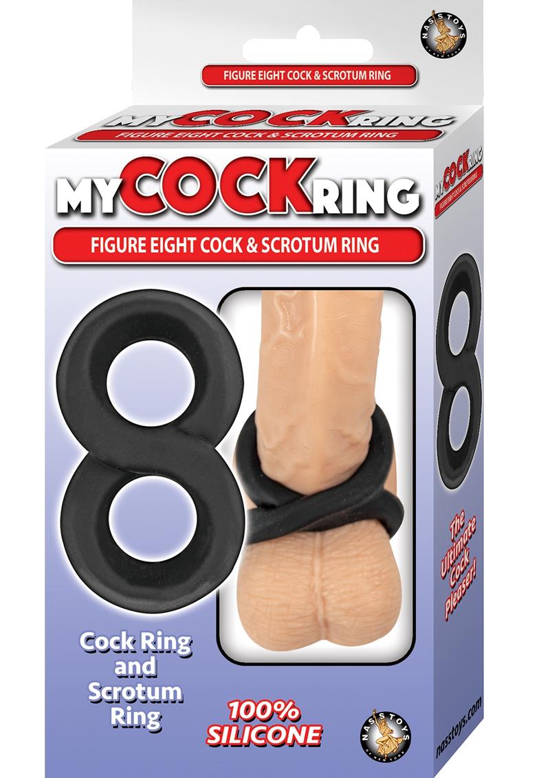 My Cockring Figure Eight Silicone Cock and Scrotum Ring - Black