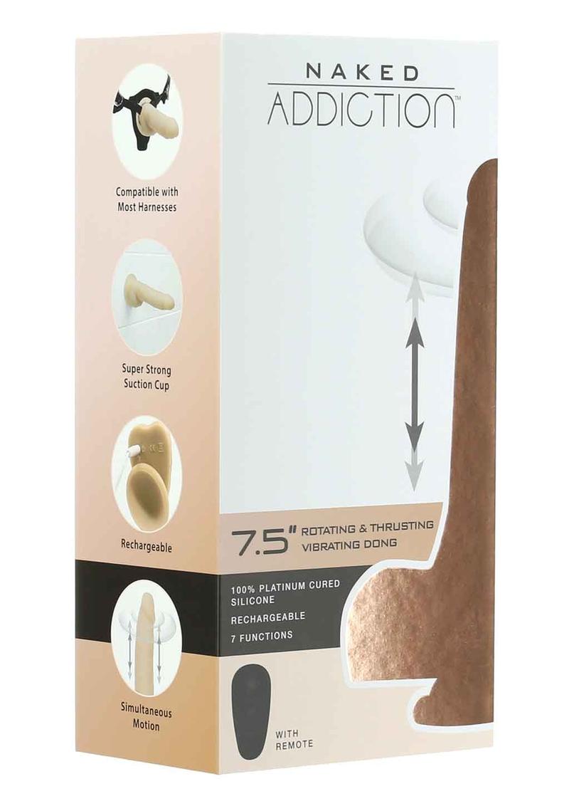 Naked Addiction Silicone Rechargeable Thrusting, Vibrating, and Rotating Dildo - Vanilla - 7.5in