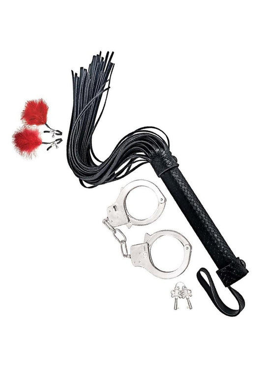 Nasstoys Bondage Whip,feather and Cuffs - Red