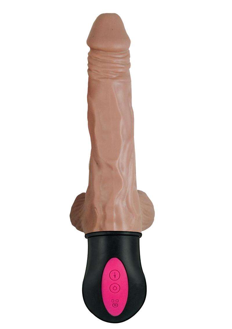 Natural Realskin Hot Cock 2 Rechargeable Warming Dildo with Balls - Chocolate - 6.5in