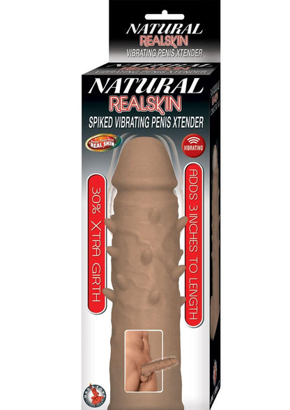 Natural Realskin Spiked Vibrating Penis Xtender - Brown