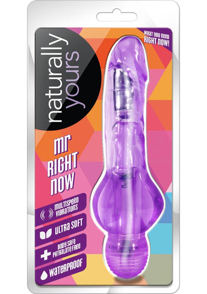 Naturally Yours Mr. Right Now Vibrating Dildo - Purple - 6.5in