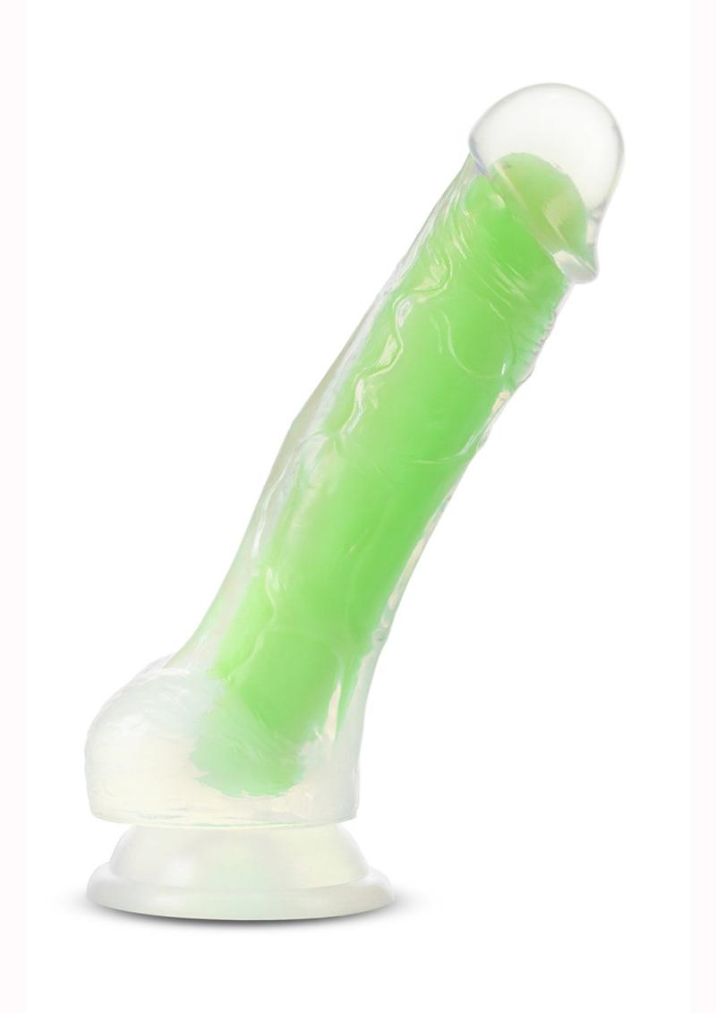 Neo Elite Glow In The Dark Dildo with Balls - Glow In The Dark/Green - 7.5in