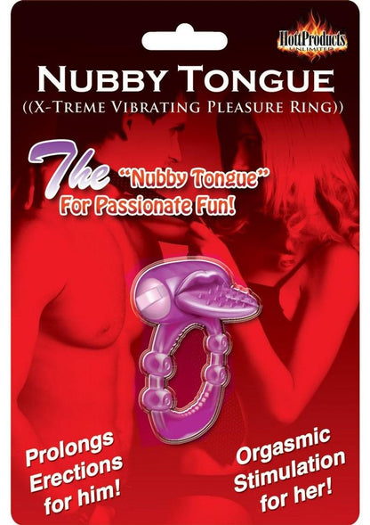 Nubbie Tongue Vibrating Silicone Cock Ring Waterproof - Purple