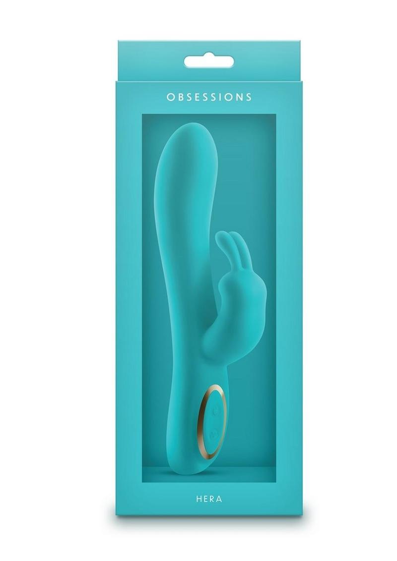 Obsessions Hera Rechargeable Silicone Rabbit Vibrator - Aqua/Blue