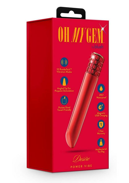 Oh My Gem Desire Rechargeable Bullet Vibrator - Ruby