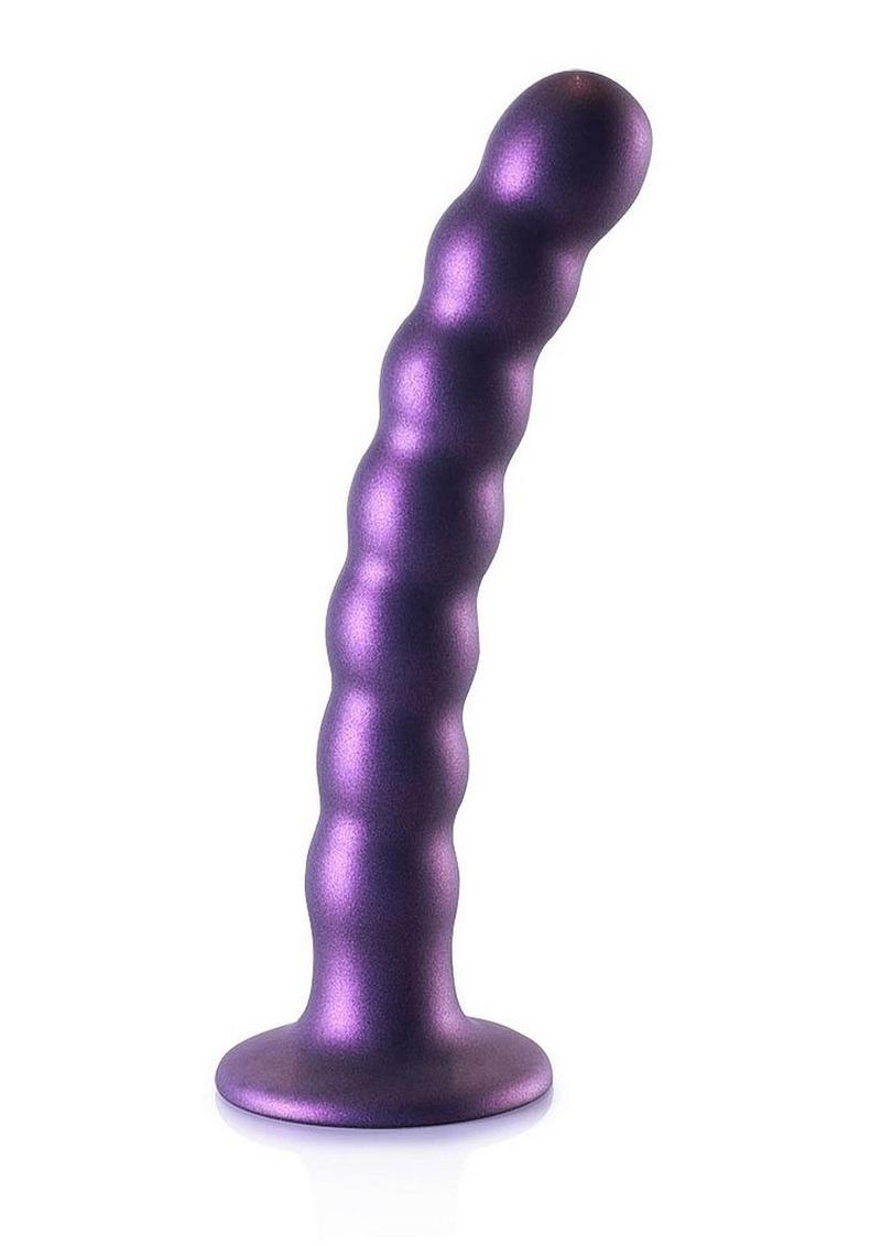 Ouch! Beaded G-Spot Silicone Dildo 6.5in - Metallic - Purple