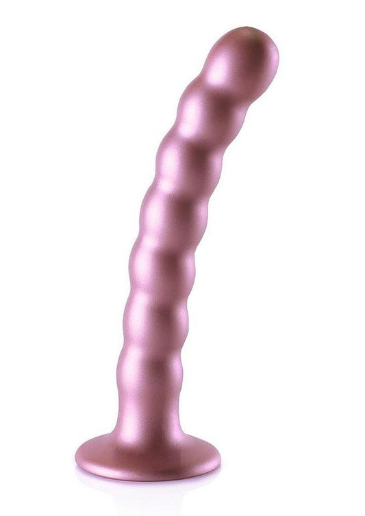 Ouch! Beaded G-Spot Silicone Dildo 6.5in - Metallic - Rose Gold