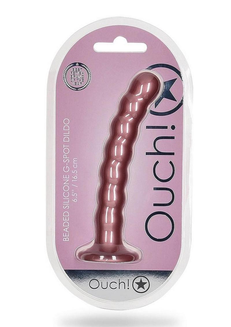 Ouch! Beaded G-Spot Silicone Dildo 6.5in - Metallic - Rose Gold