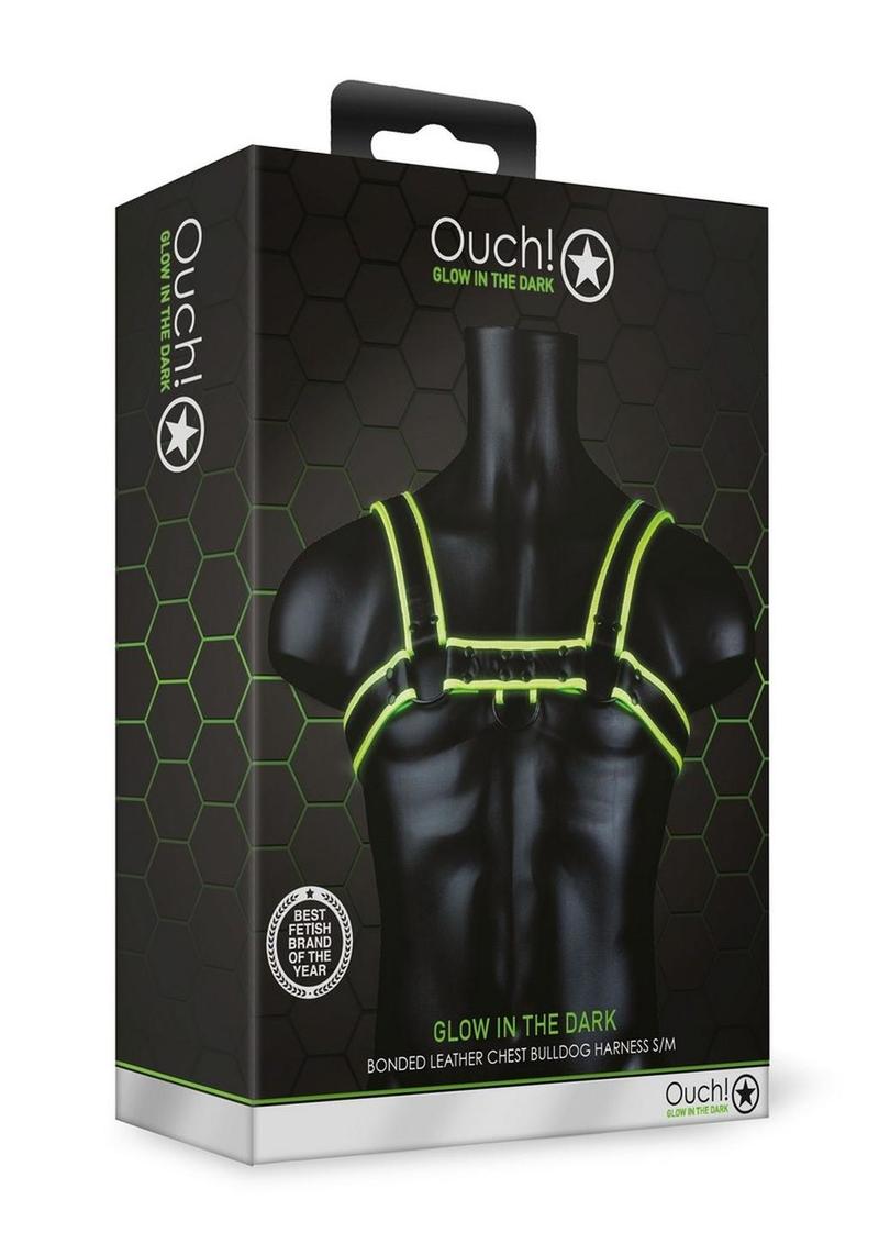 Ouch! Chest Bulldog Harness - Black/Glow In The Dark/Green - Medium/Small