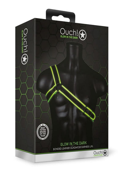 Ouch! Gladiator Harness - Black/Glow In The Dark/Green - Large/XLarge