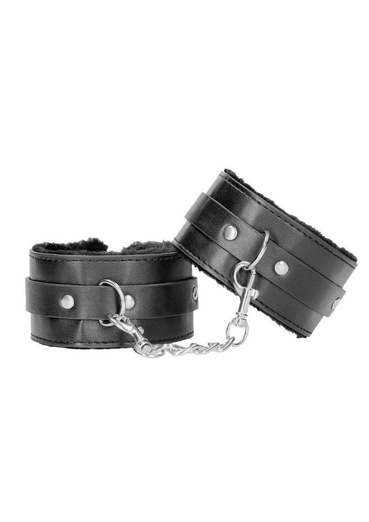 Ouch! Plush Bonded Leather Ankle Cuffs - Black