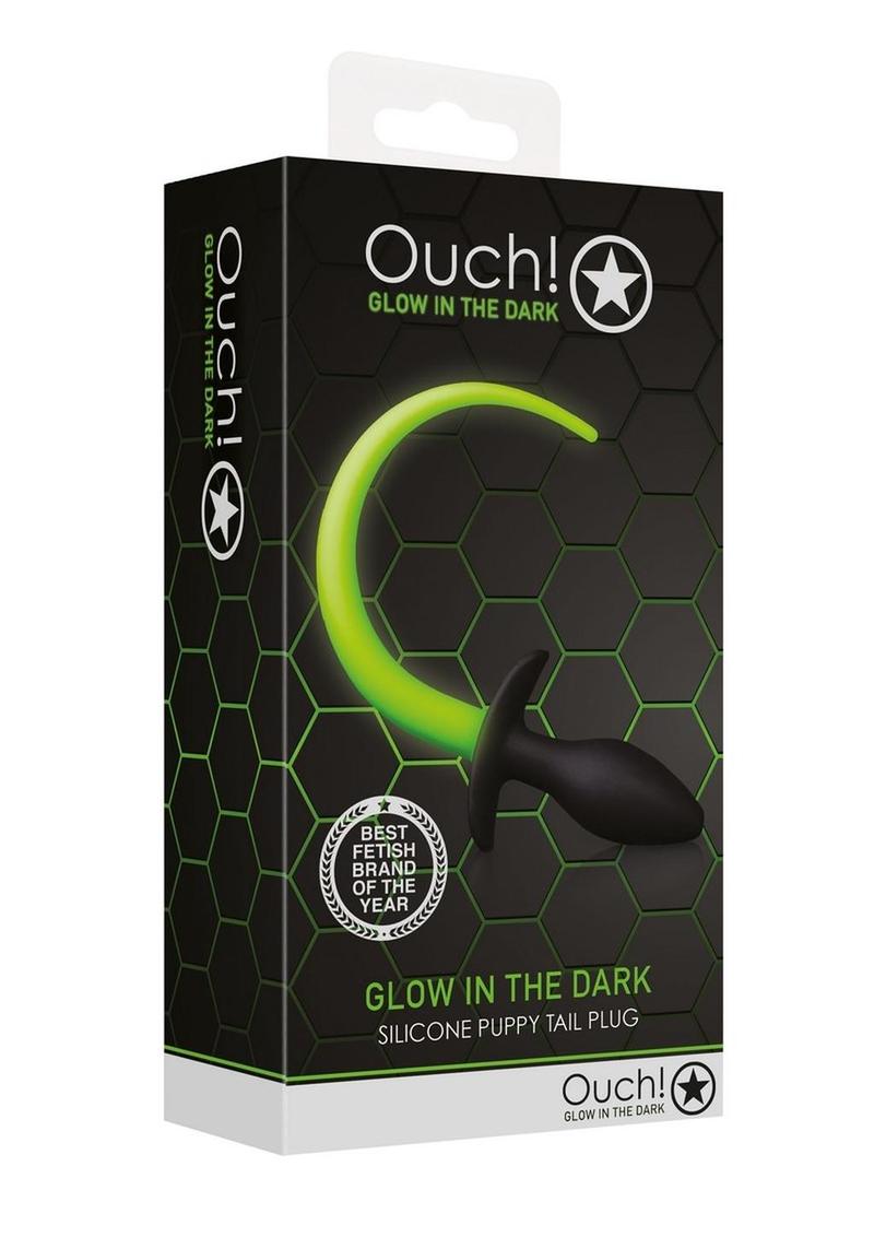 Ouch! Puppy Tail Silicone Plug - Glow In The Dark/Green