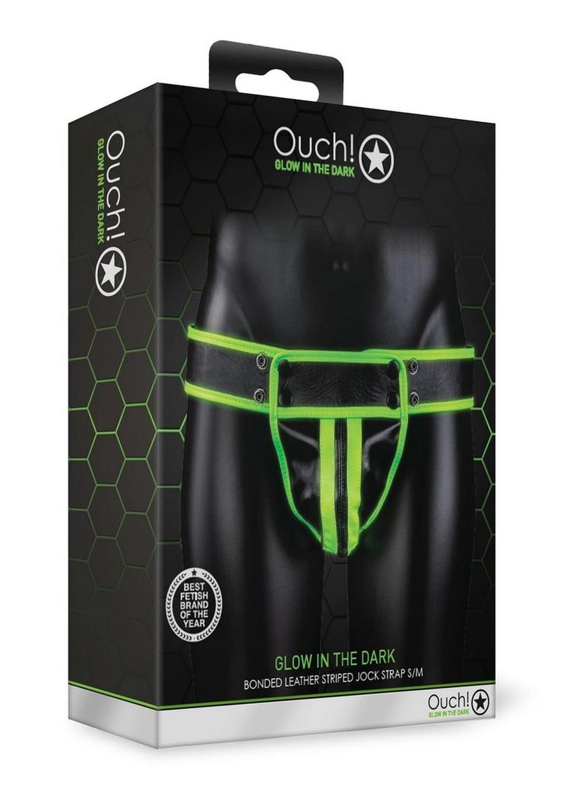 Ouch! Striped Jock Strap - Black/Glow In The Dark/Green - Medium/Small