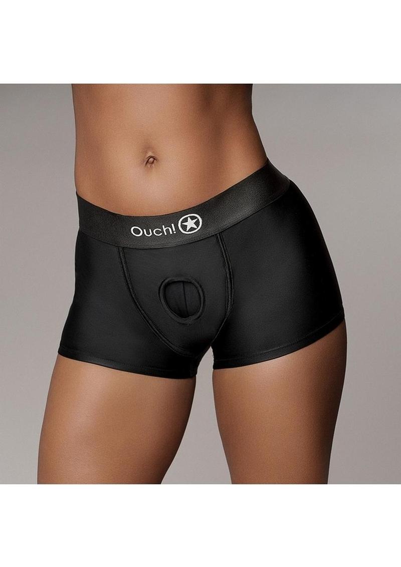 Ouch! Vibrating Strap-On Boxer Rechargeable - Black - Large/Medium