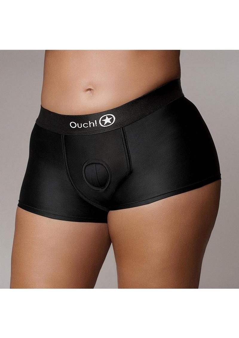 Ouch! Vibrating Strap-On Boxer Rechargeable - Black - XLarge/XXLarge