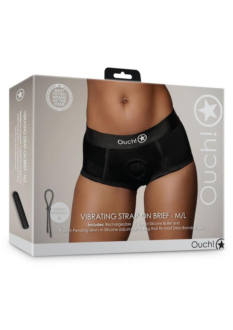 Ouch! Vibrating Strap-On Brief Rechargeable - Black - Large/Medium