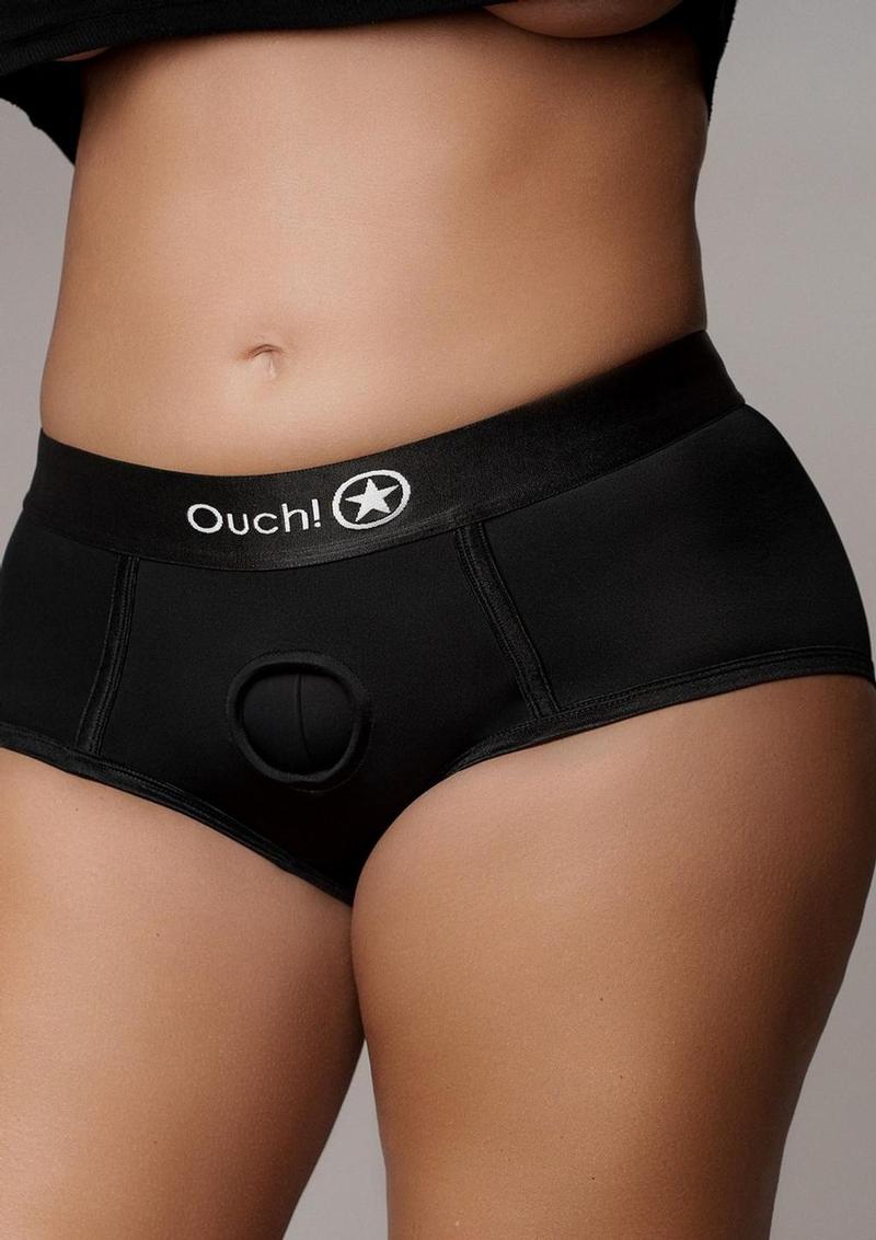 Ouch! Vibrating Strap-On Brief Rechargeable - Black - XLarge/XXLarge