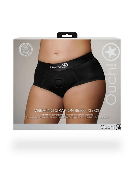 Ouch! Vibrating Strap-On Brief Rechargeable - Black - XLarge/XXLarge