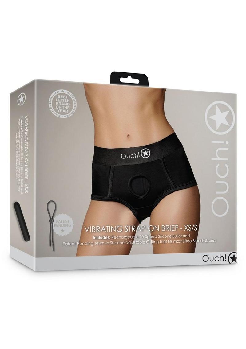 Ouch! Vibrating Strap-On Brief Rechargeable - Black - Small/XSmall