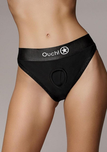 Ouch! Vibrating Strap-On Hipster Rechargeable - Black - Small/XSmall