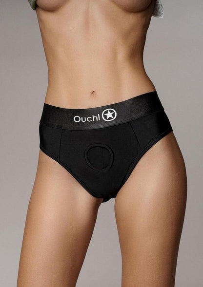 Ouch! Vibrating Strap-On Thong with Removable Butt Straps Rechargeable - Black - Small/XSmall