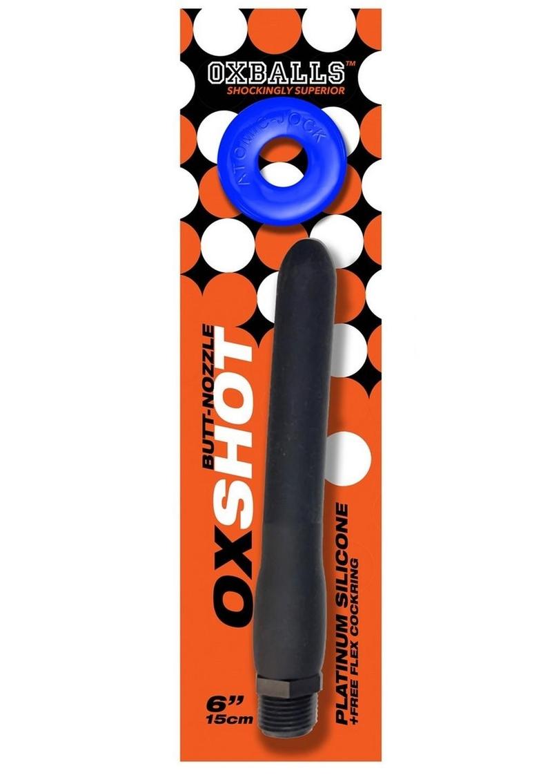 Oxballs Oxshot Silicone Butt Nozzle Shower Hose and Cock Ring - Black/Blue - 6in