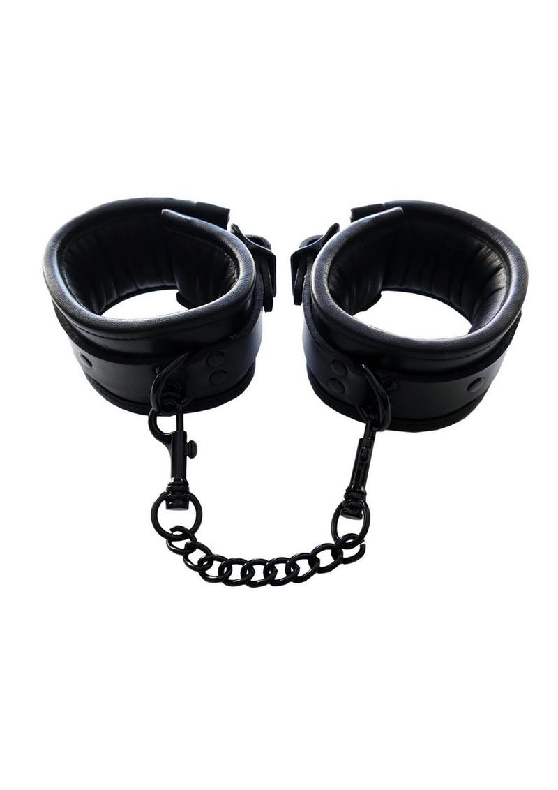 Padded Leather Wrist Cuffs - Black