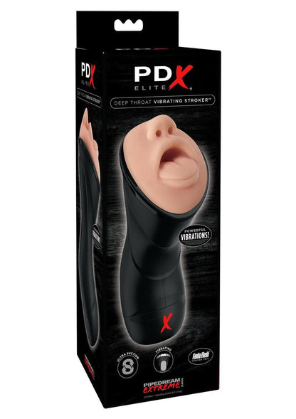 Pipedream Extreme Elite Rechargeable Deep Throat Vibrating Masturbator - Mouth - Black/Vanilla