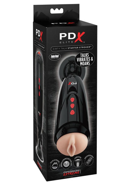 Pipedream Extreme Elite Rechargeable Dirty Talk Starter Masturbator - Pussy - Black/Flesh/Vanilla