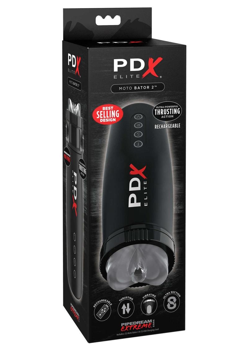 Pipedream Extreme Elite Rechargeable Motorbator 2 Masturbator - Pussy - Black/Clear