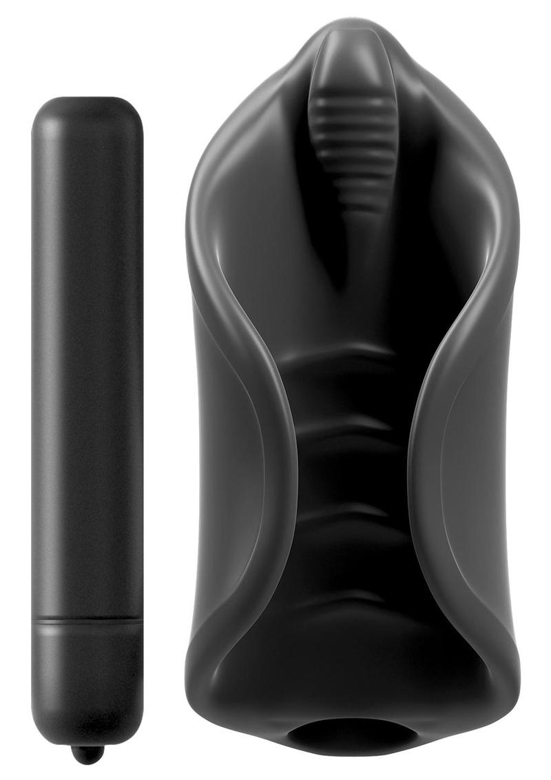 Pipedream Extreme Elite Vibrating Silicone Stimulator Masturbator with Bullet - Black