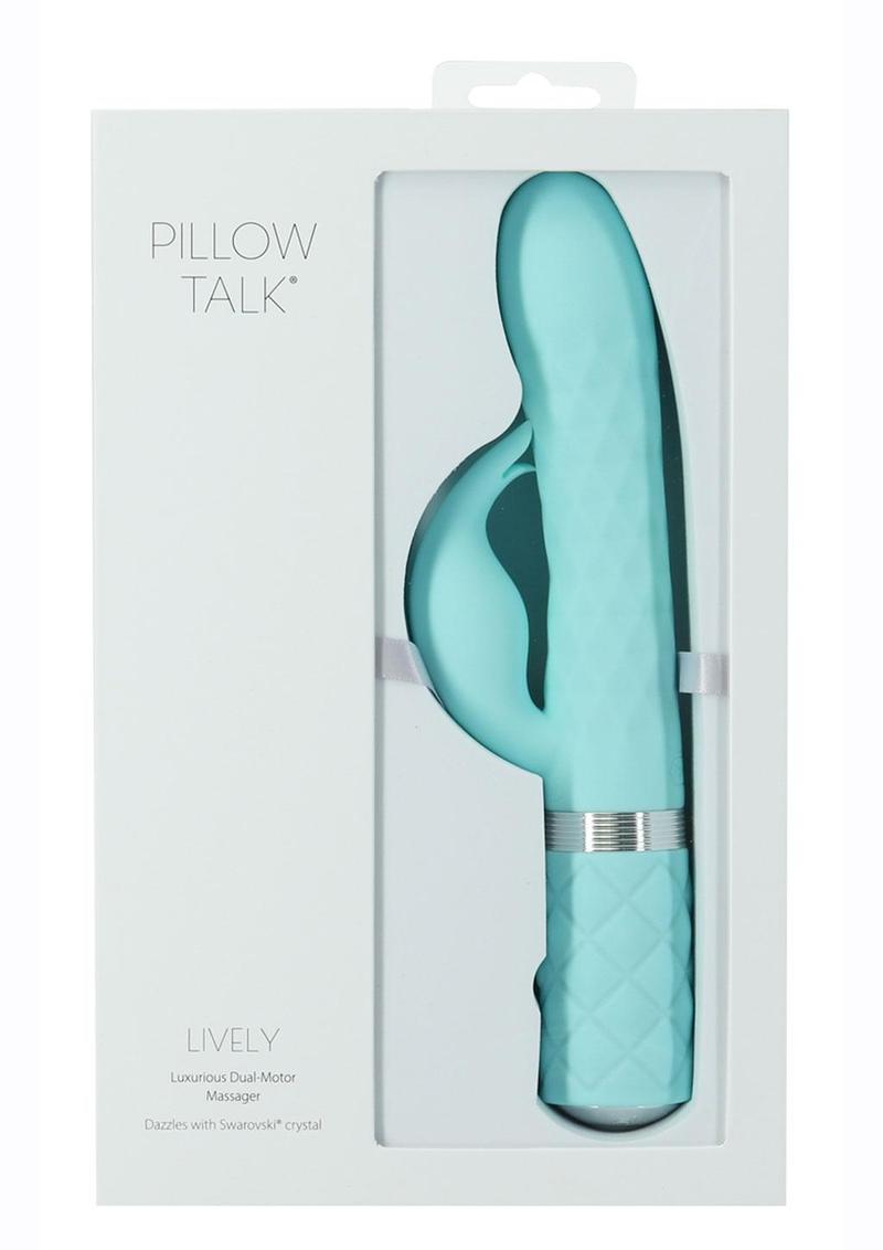 Pillow Talk Lively Silicone Rechargeable Dual Motor Massager with Swarovski - Crystal/Teal