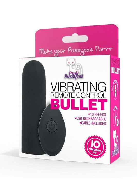 Pink Pussycat Remote Control Rechargeable Bullet - Black