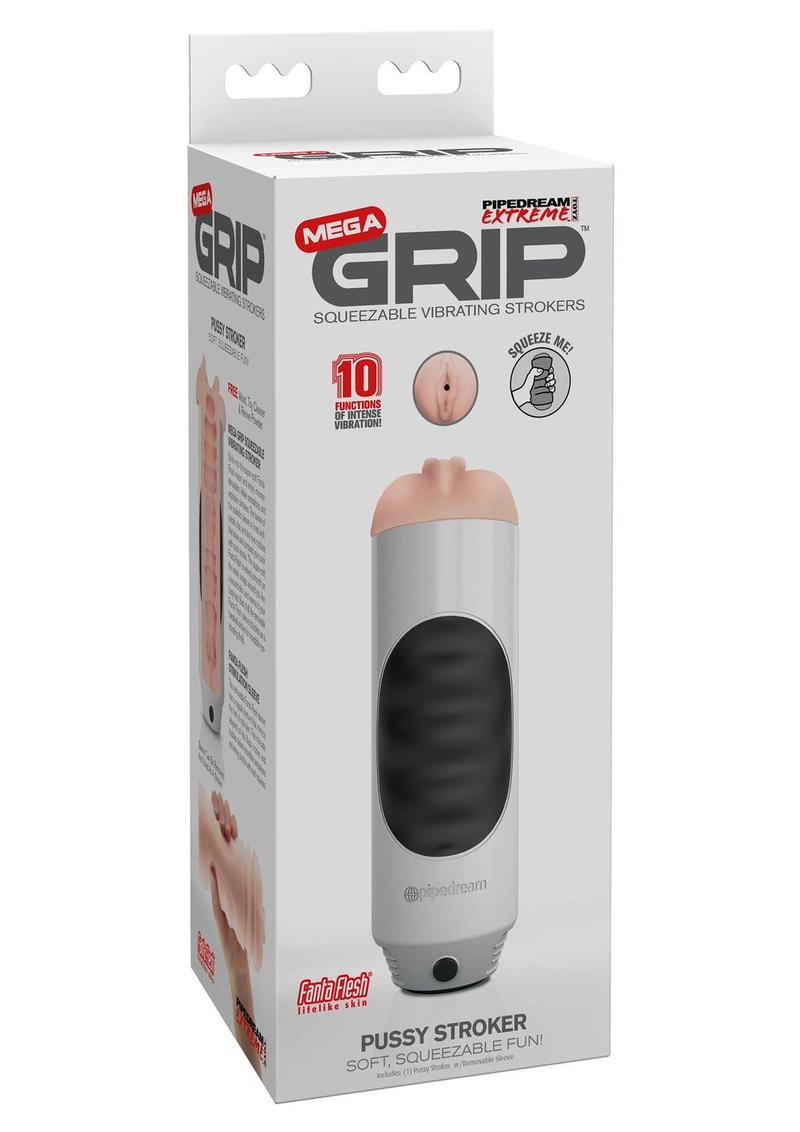 Pipedream Extreme Toyz Mega Grip Vibrating Pussy Masturbator - Pussy - Black/Vanilla/White