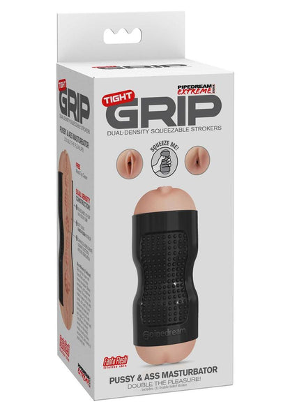 Pipedream Extreme Toyz Tight Grip Pussy and Ass Masturbator - Pussy and Butt - Black/Vanilla